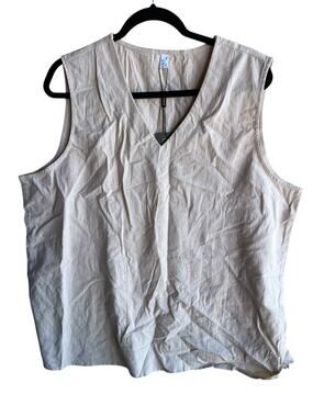 Chigant Women's XXL 100% Cotton Sleeveless Top V-Neck Beige NEW With Tags
